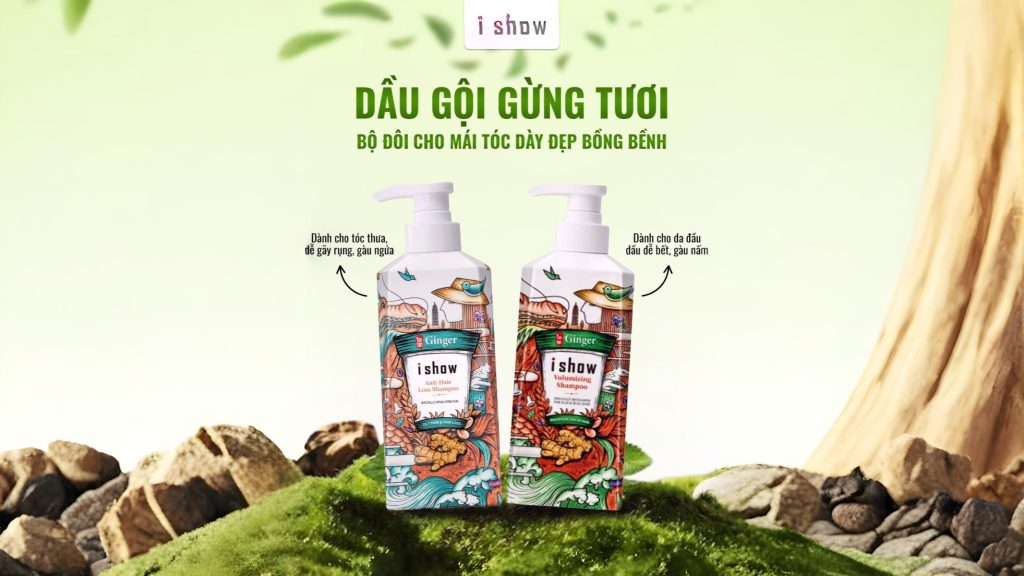 dầu gội gừng ishow, dầu gội gừng tươi, dầu gội gừng, chăm sóc tóc, kích mọc tóc